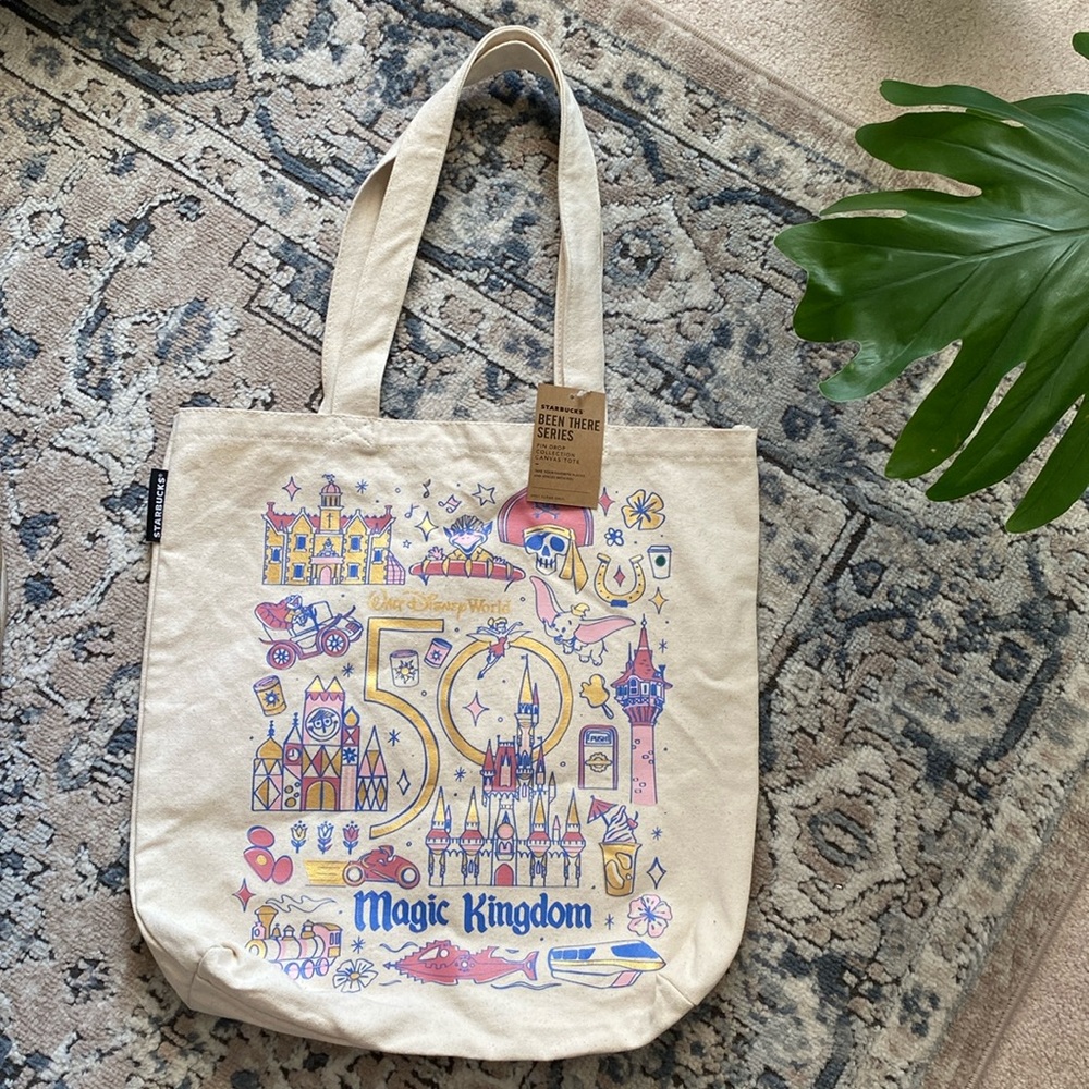 Walt Disney “50 Anniversary” Magic Kingdom PIN DROP COLLECTION CANVAS TOTE